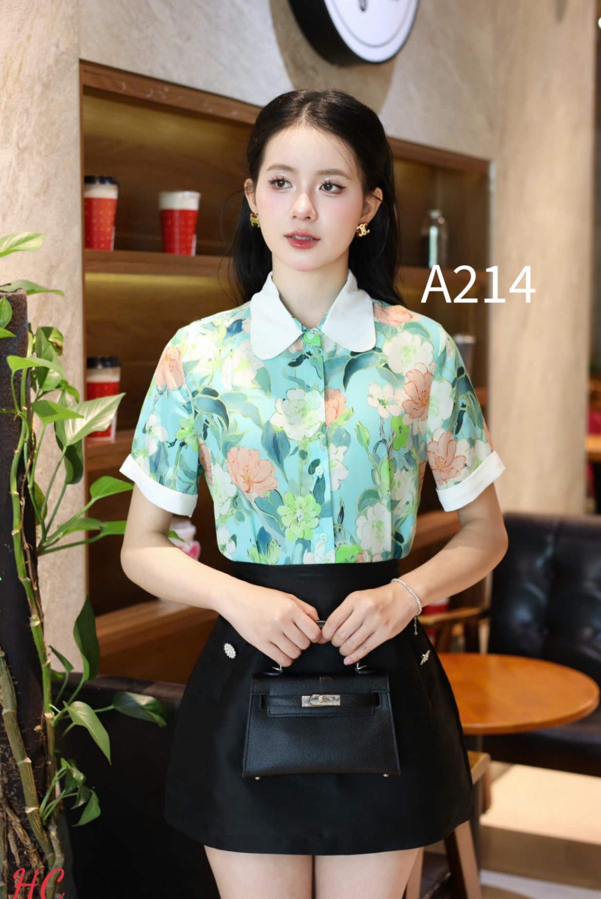 A214 Áo sơ mi hoa cổ lượn