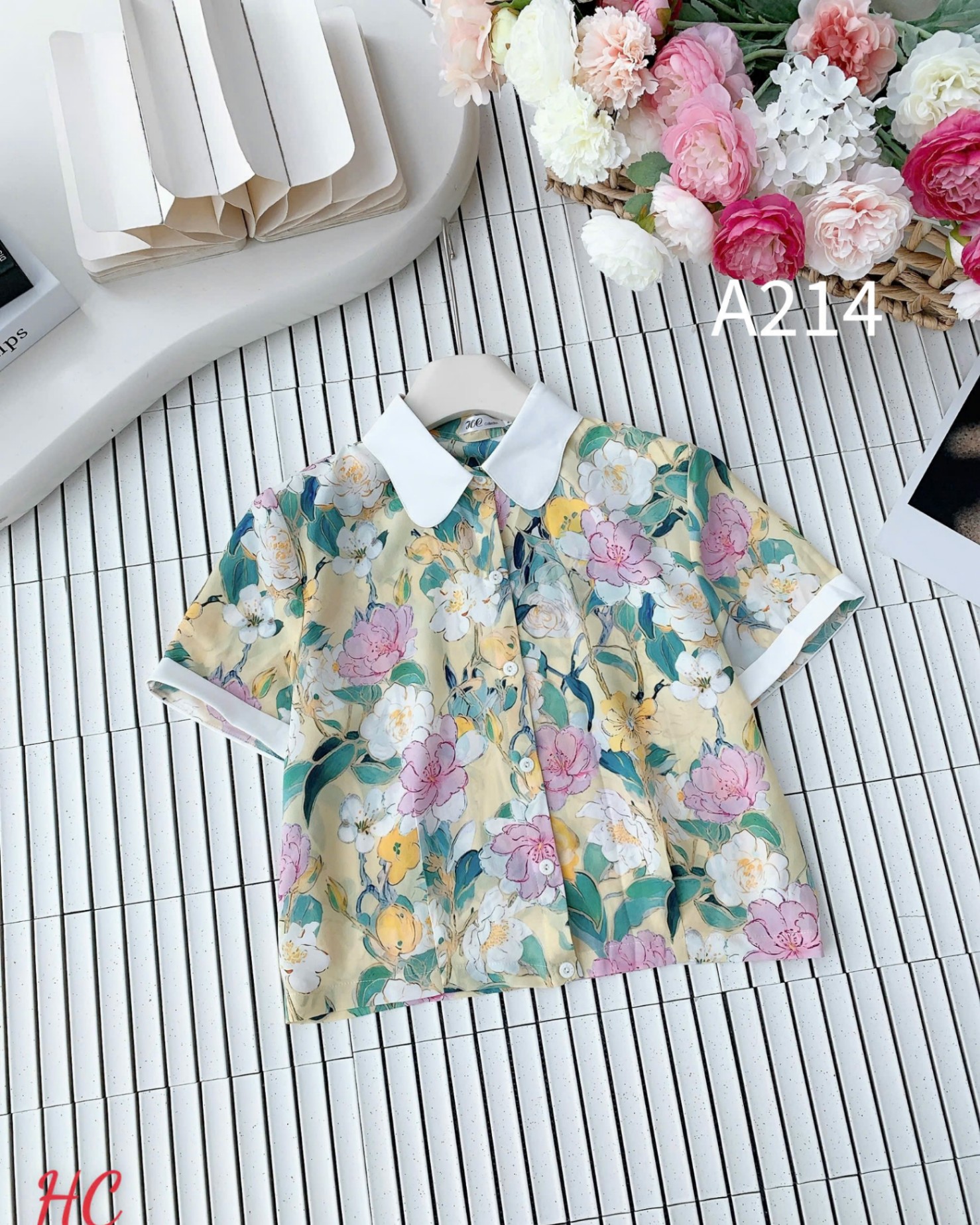 A214 Áo sơ mi hoa cổ lượn