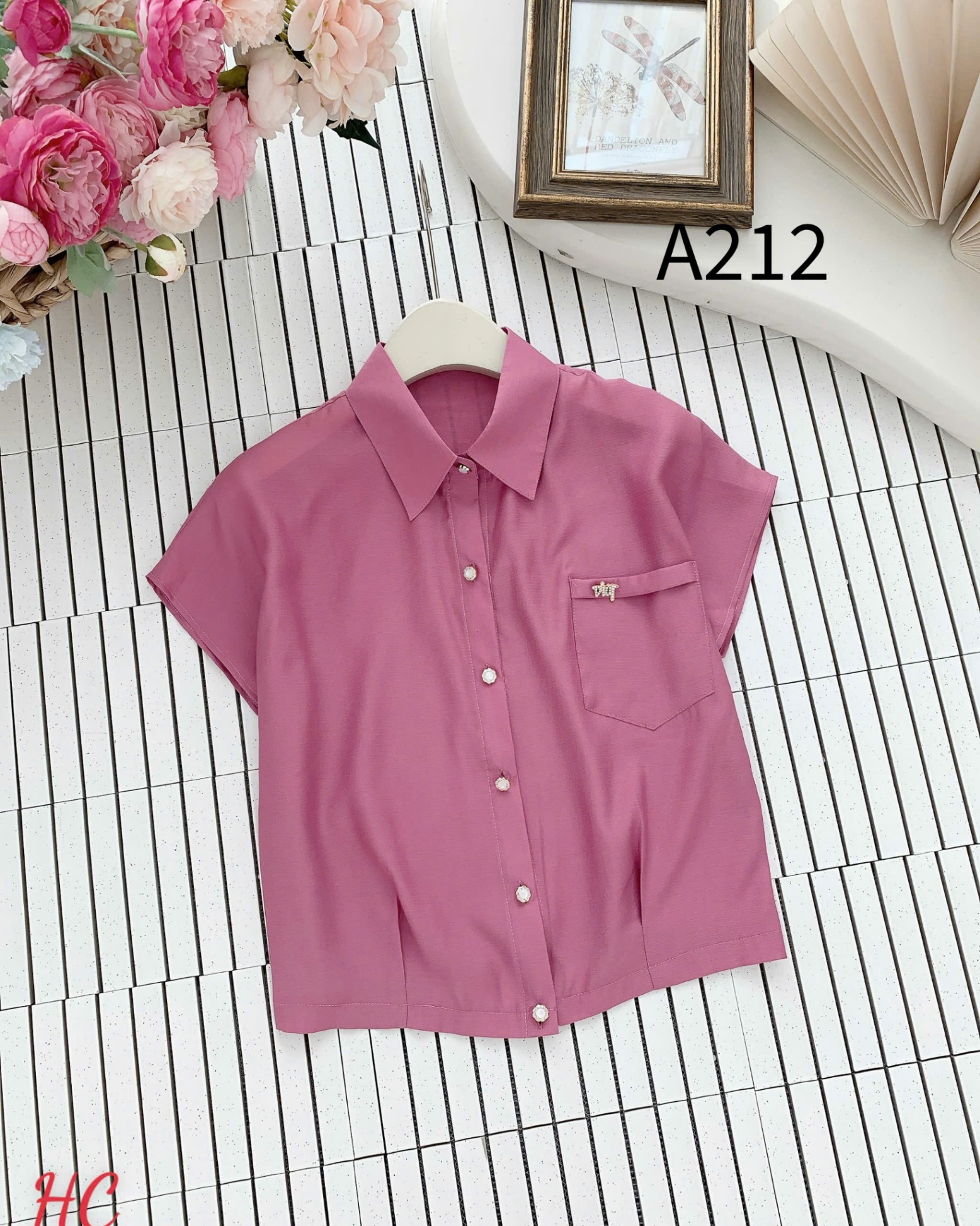 A212 Áo sơ mi túi ngực tag đá