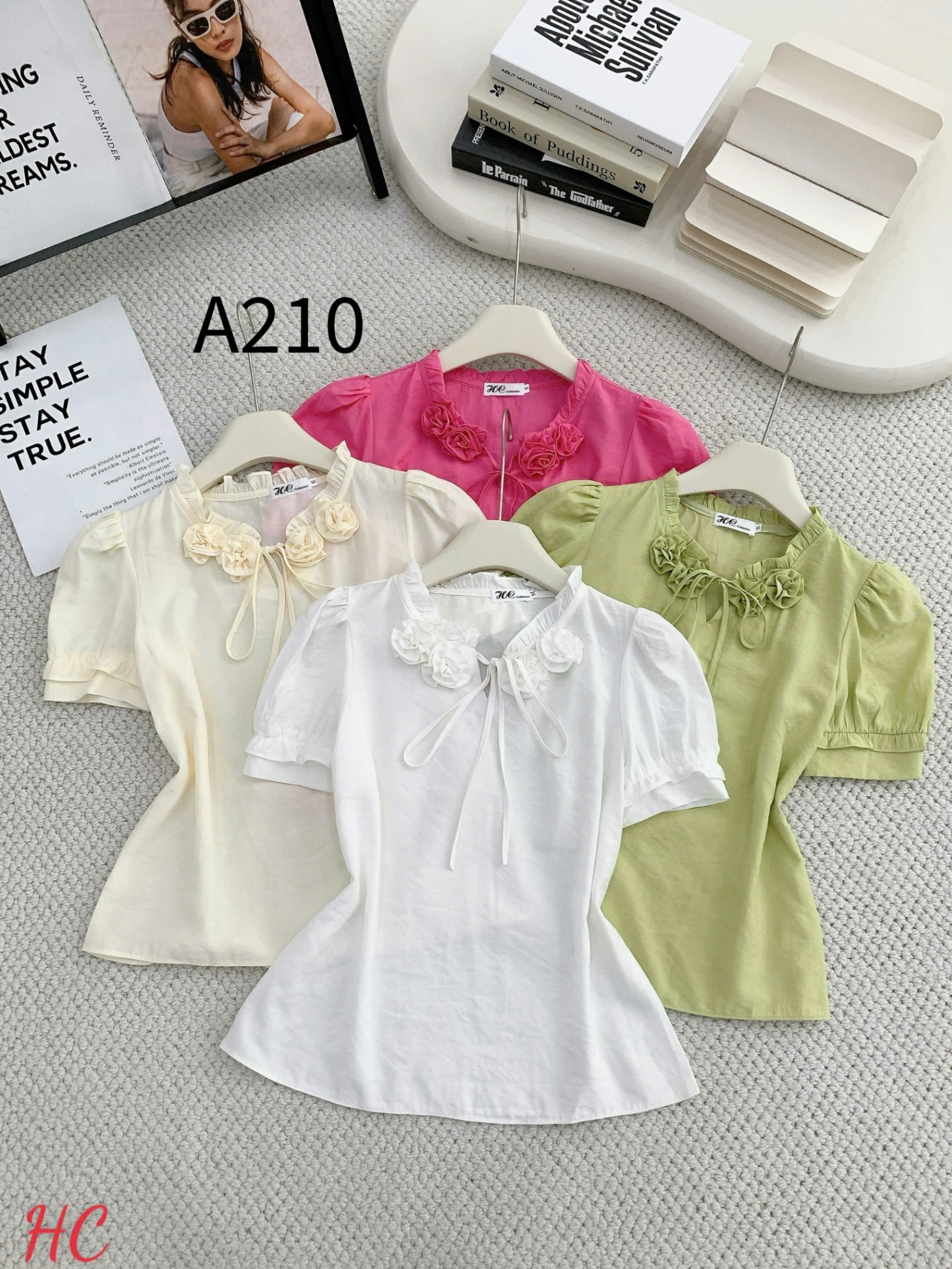 A210 Áo sơ mi cổ hoa dây nơ