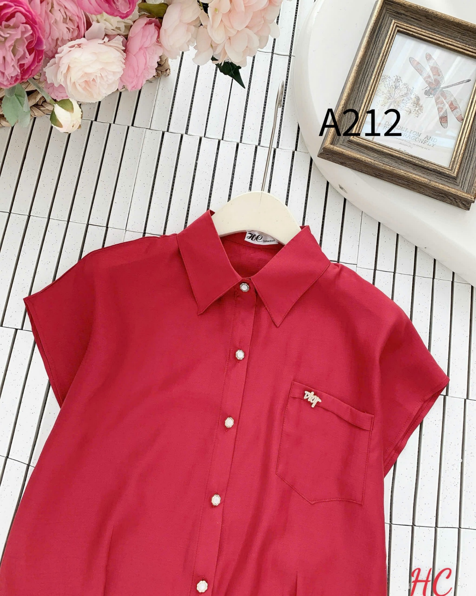 A212 Áo sơ mi túi ngực tag đá
