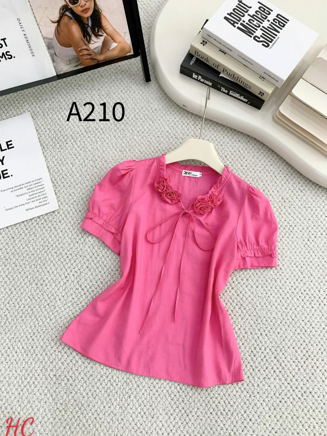 A210 Áo sơ mi cổ hoa dây nơ