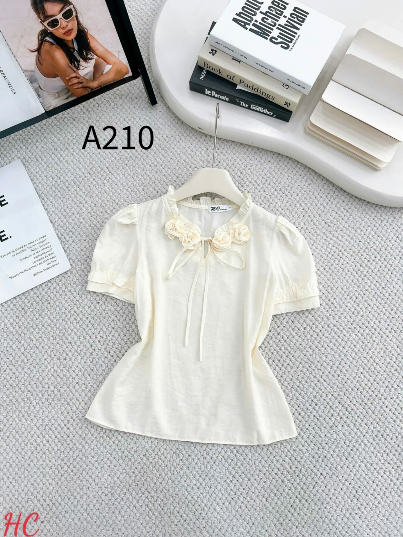 A210 Áo sơ mi cổ hoa dây nơ