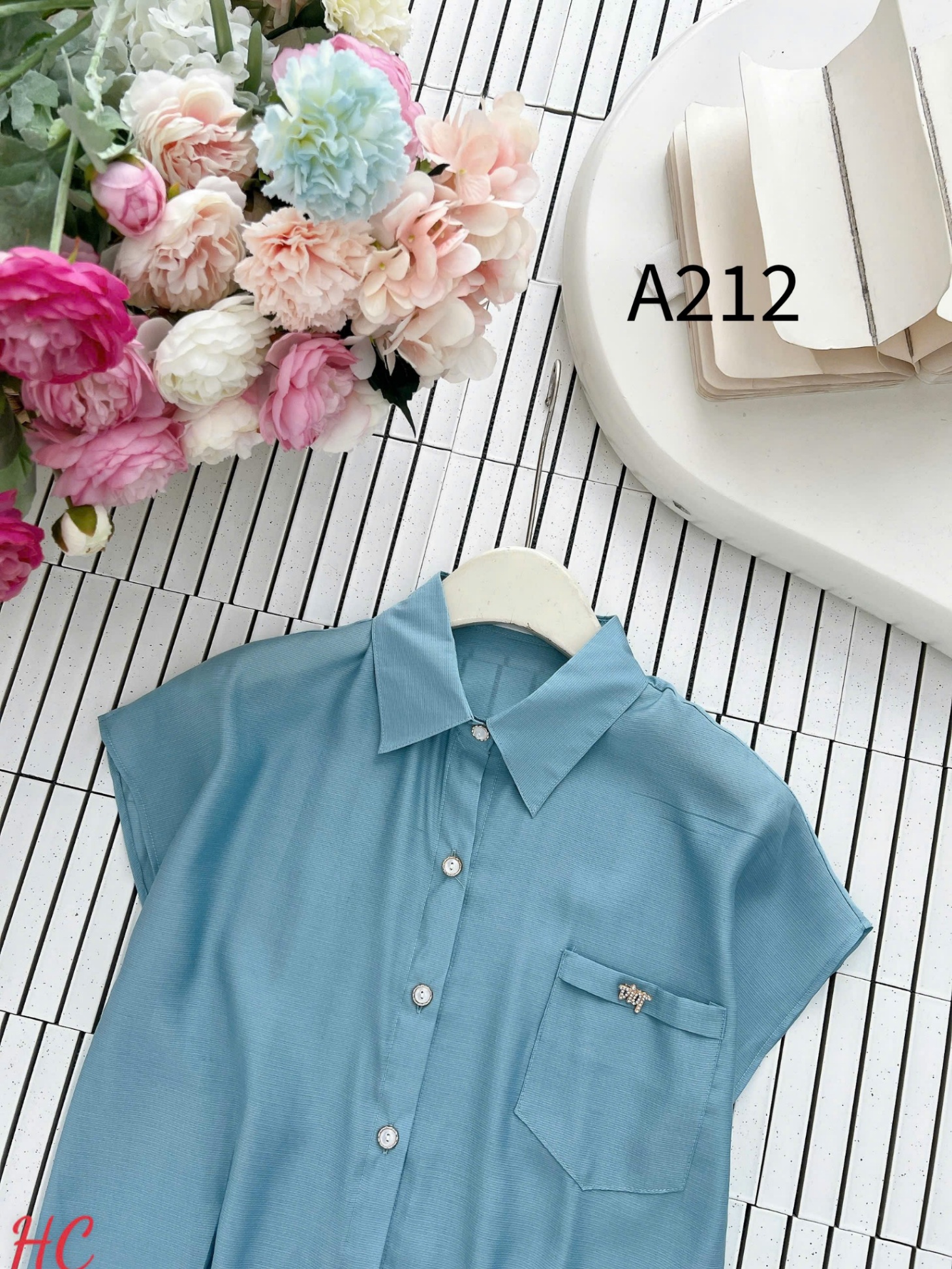 A212 Áo sơ mi túi ngực tag đá
