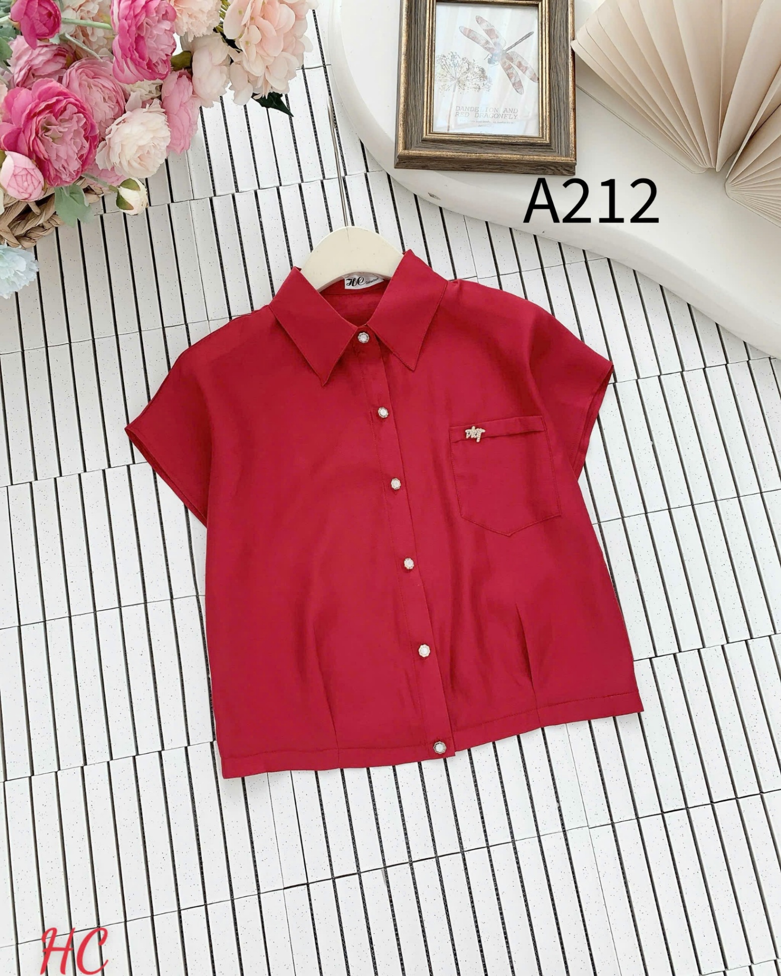 A212 Áo sơ mi túi ngực tag đá