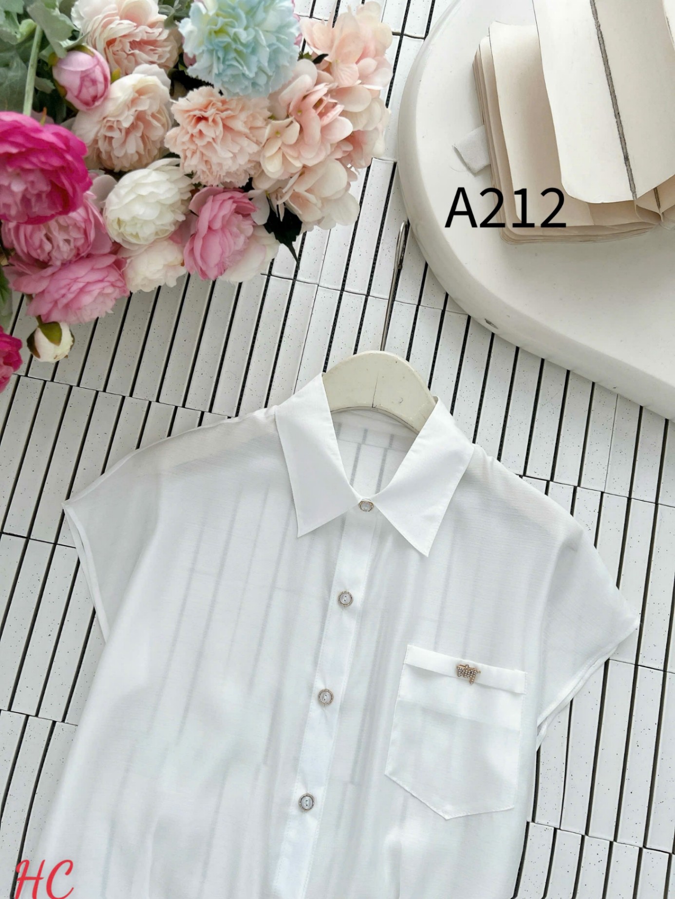 A212 Áo sơ mi túi ngực tag đá