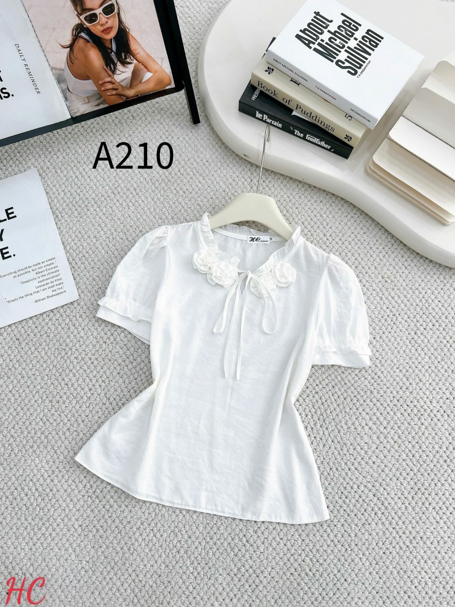 A210 Áo sơ mi cổ hoa dây nơ