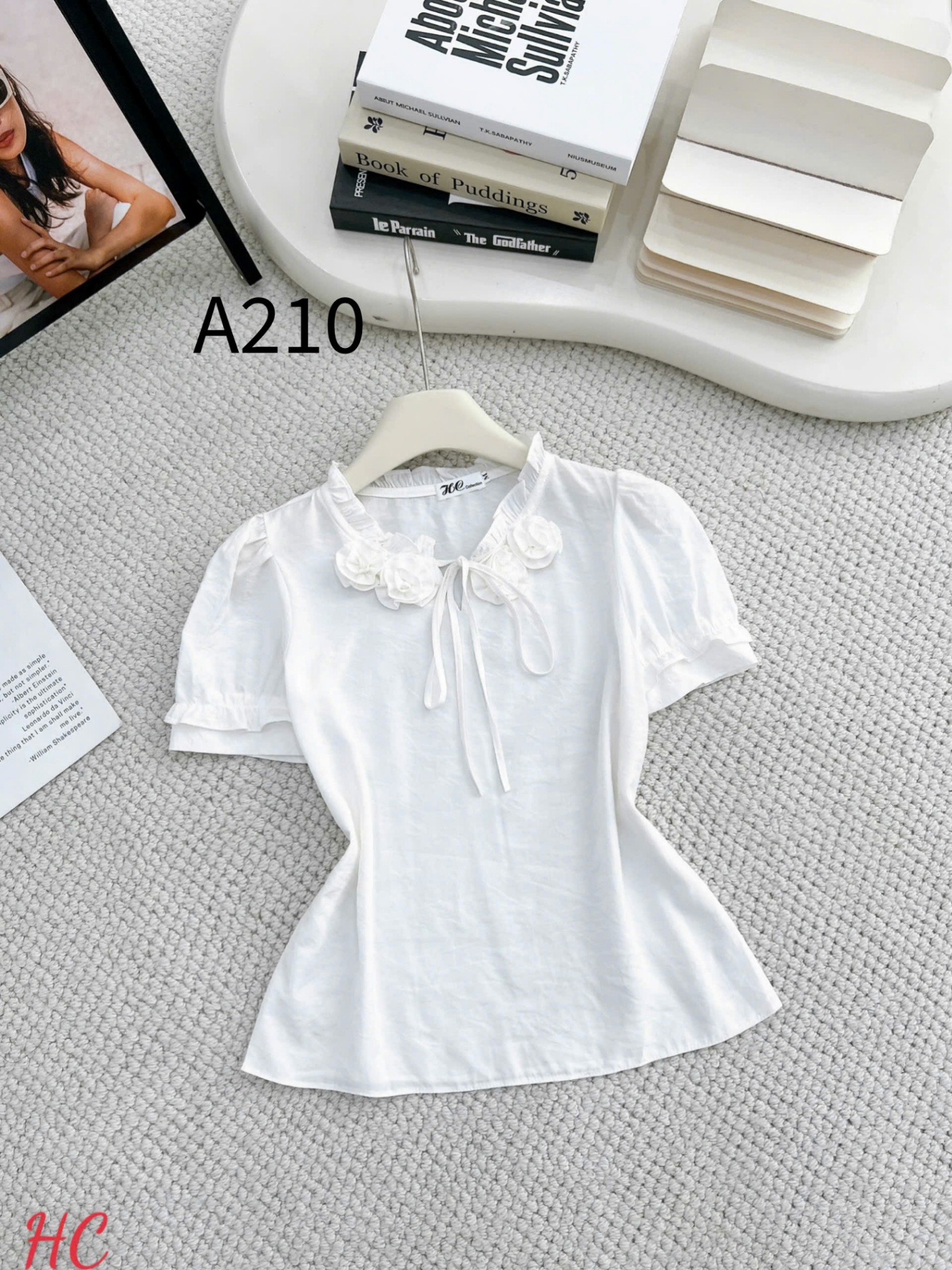 A210 Áo sơ mi cổ hoa dây nơ