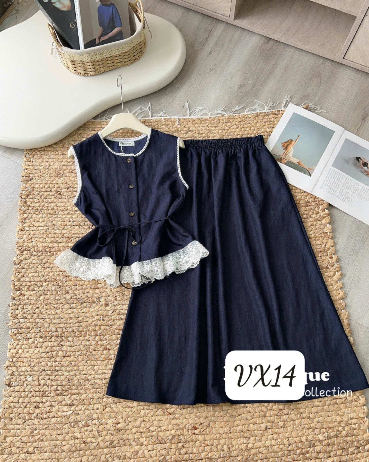 VX14 Set váy sát nách phối ren