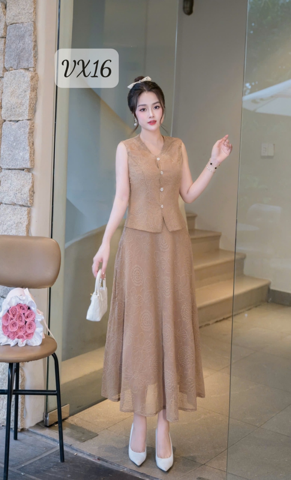 VX16 Set váy xòe thêu hoa