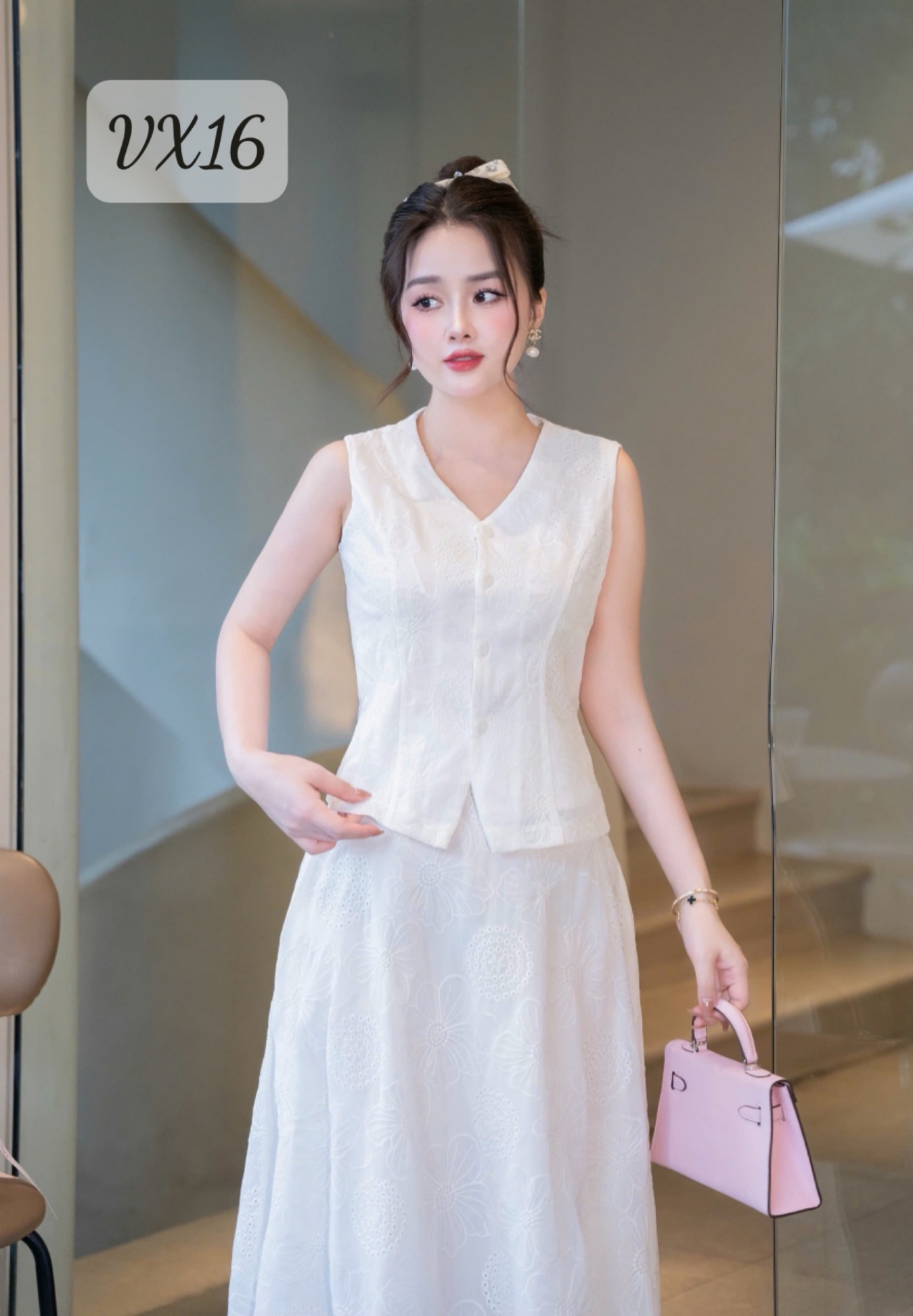 VX16 Set váy xòe thêu hoa