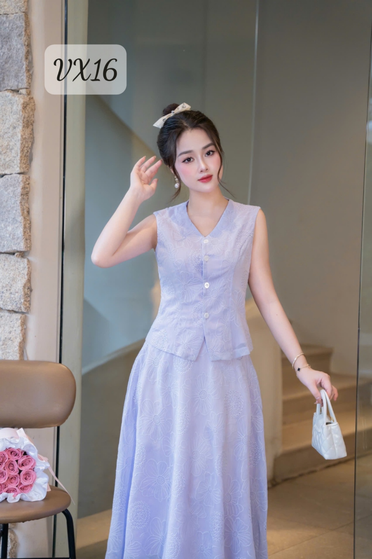 VX16 Set váy xòe thêu hoa