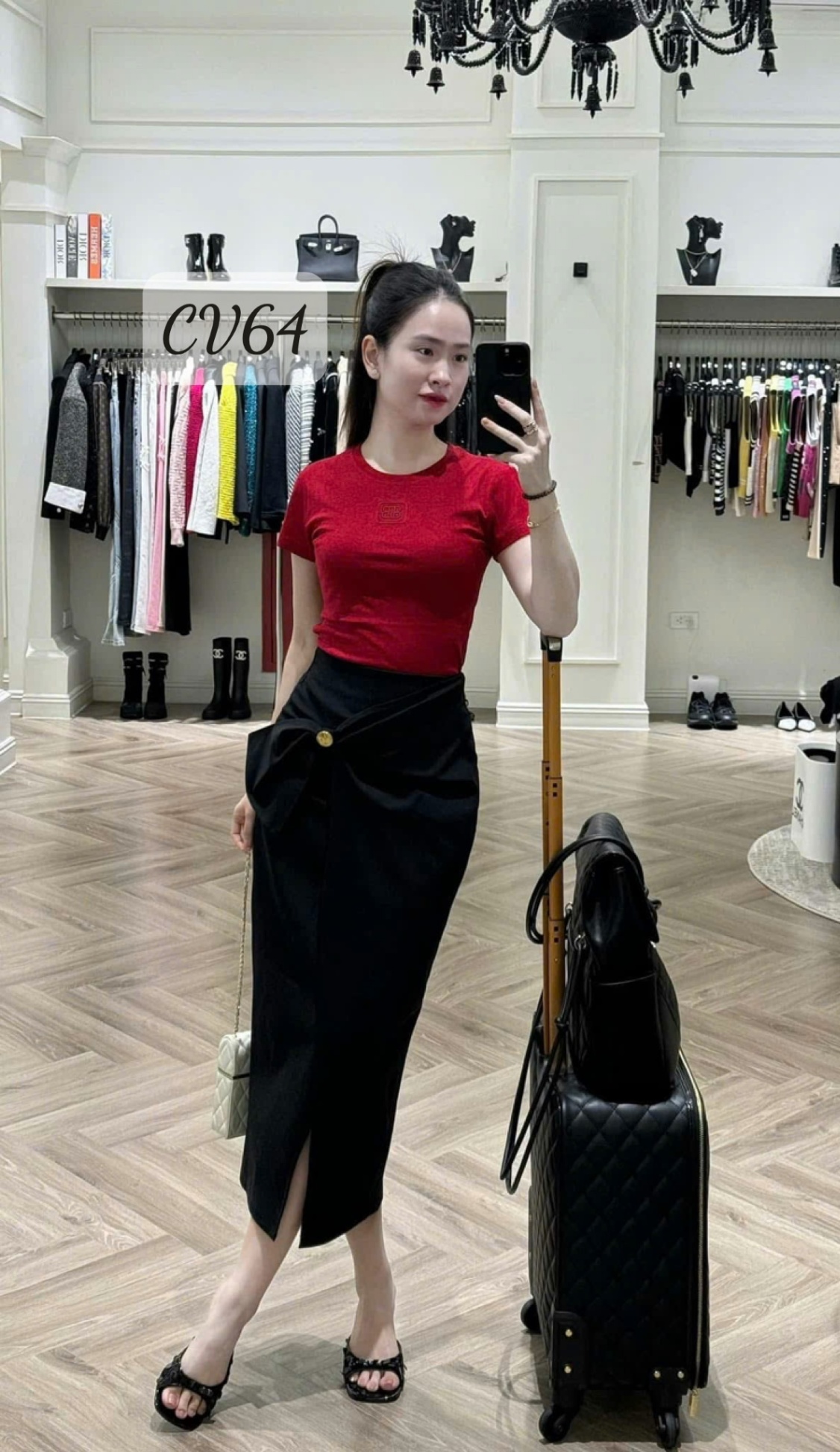 CV64 Chân váy dáng búp vạt xẻ trước