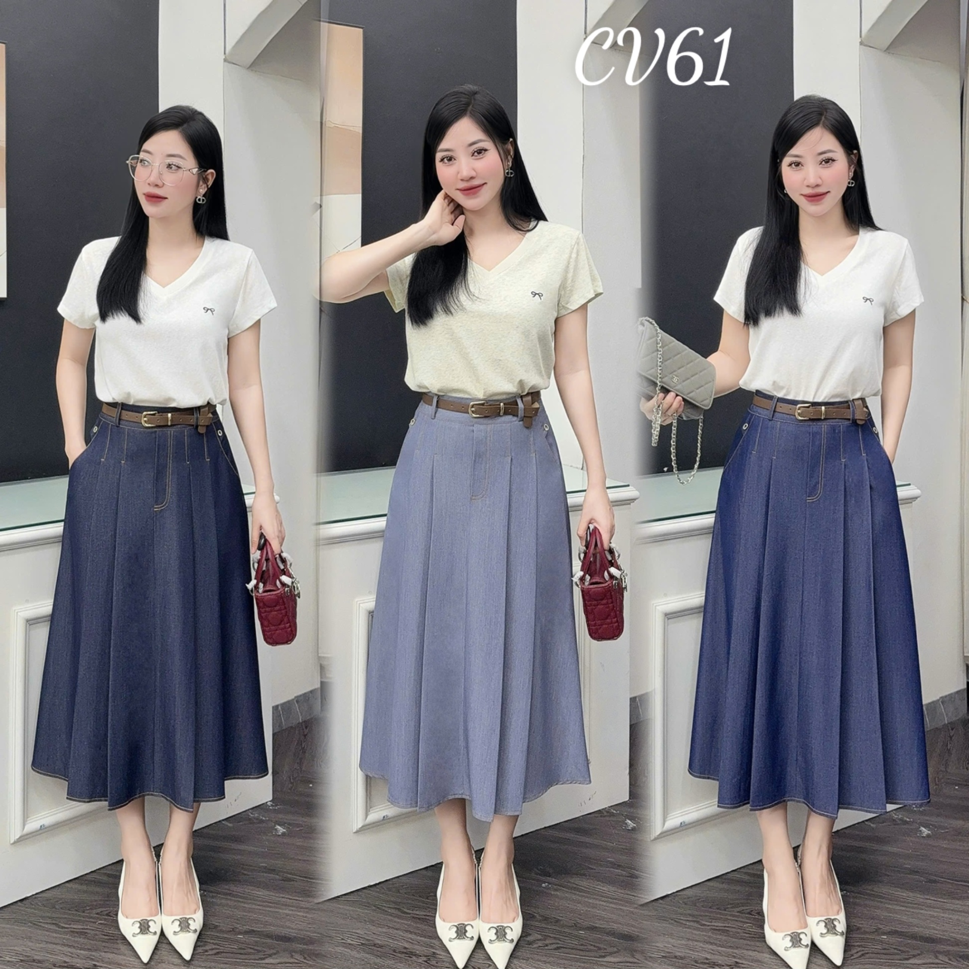 CV61 Chân váy bò xếp li