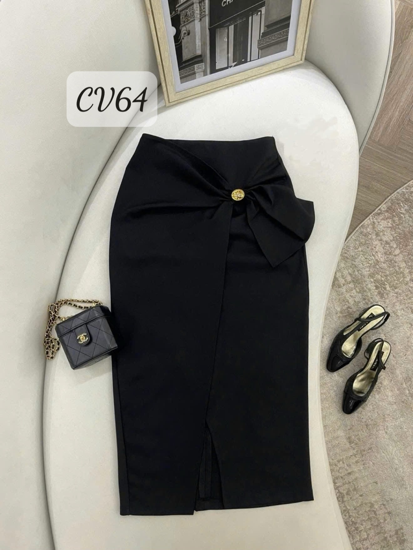 CV64 Chân váy dáng búp vạt xẻ trước