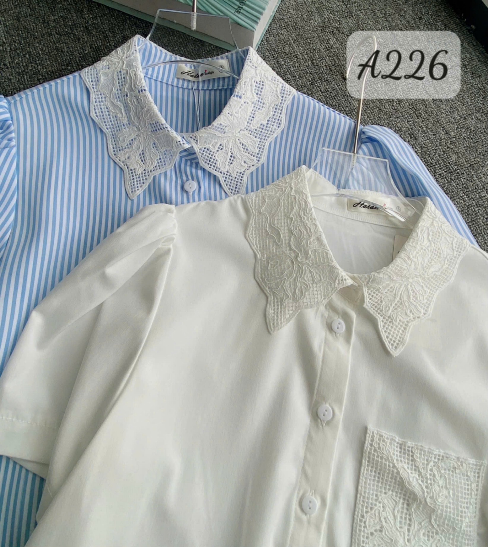 A226 Áo sơ mi phổ cổ túi ren