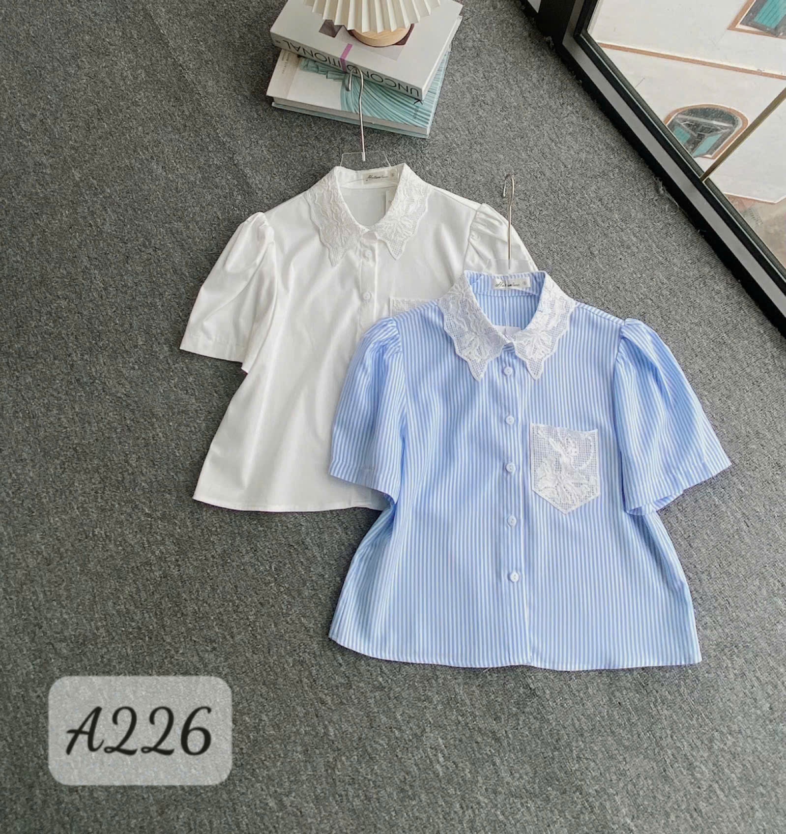 A226 Áo sơ mi phổ cổ túi ren