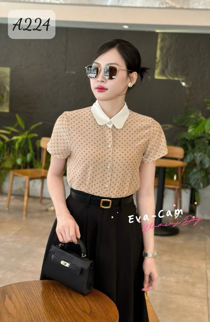 A224 Áo sơ mi chấm bi cổ trắng