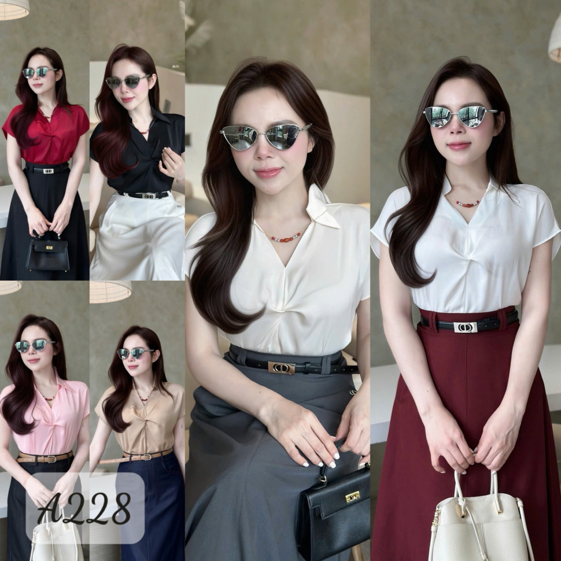 A228 Áo sơ mi lụa QCCC kèm dây đá