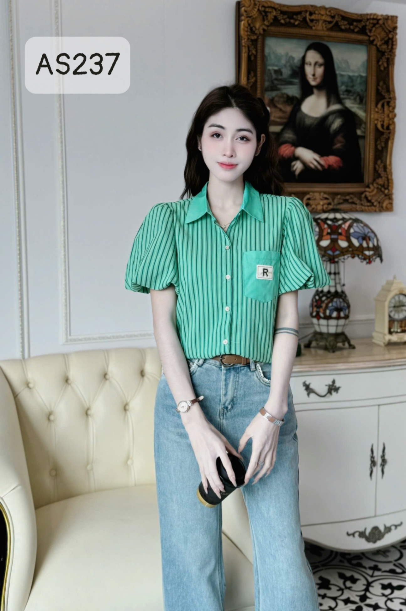 AS237 Áo kẻ rút eo
