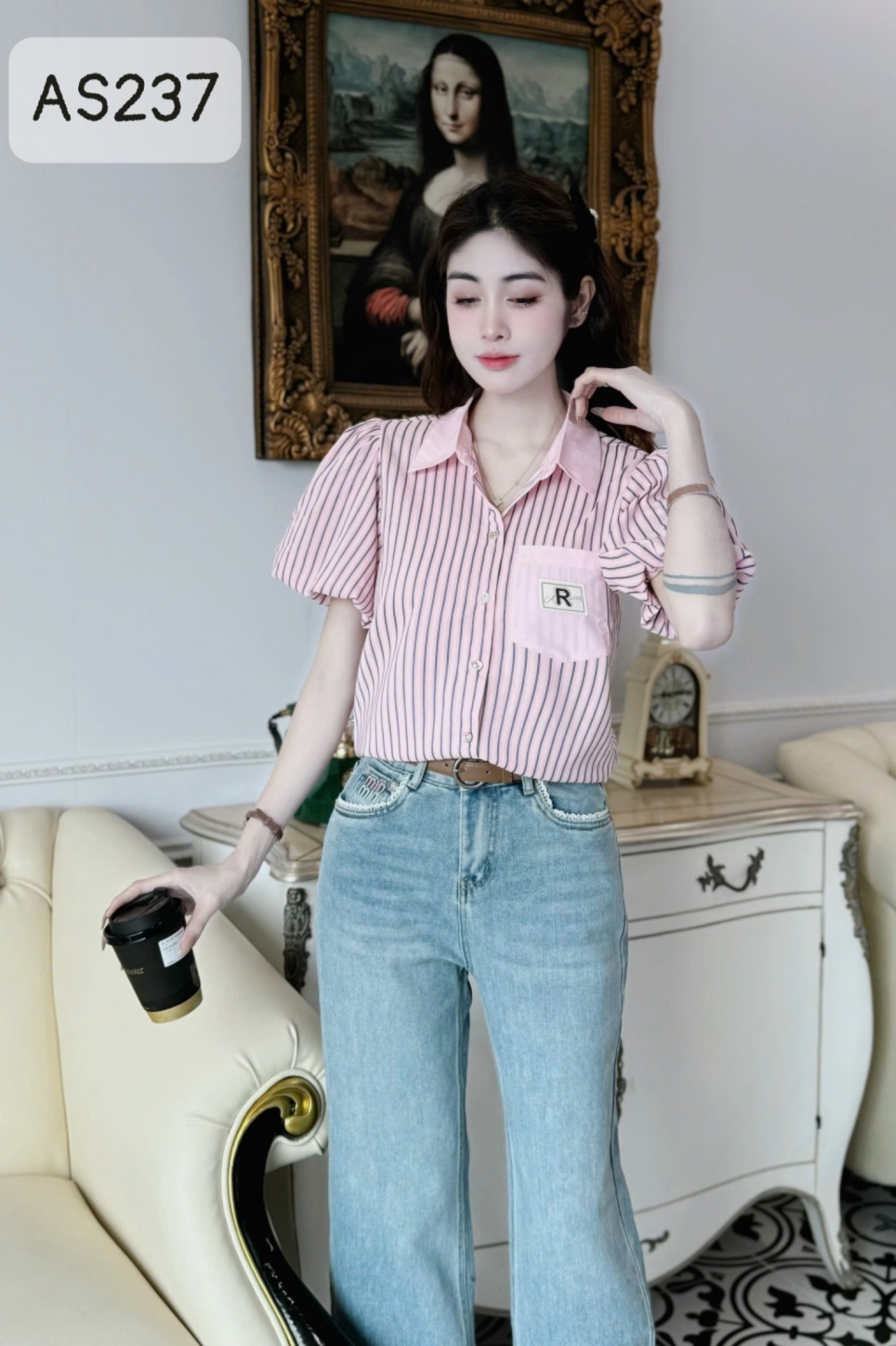 AS237 Áo kẻ rút eo