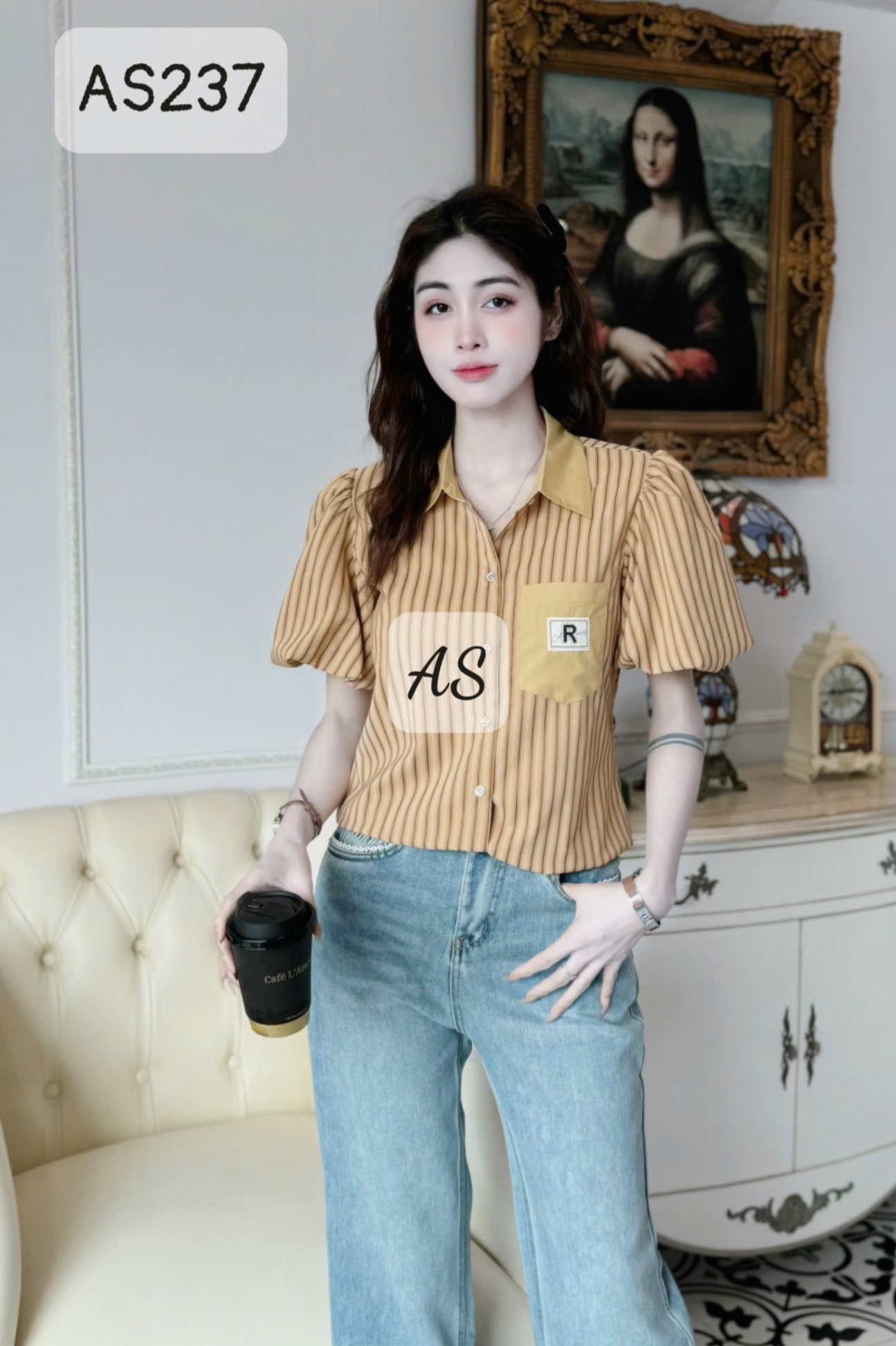 AS237 Áo kẻ rút eo