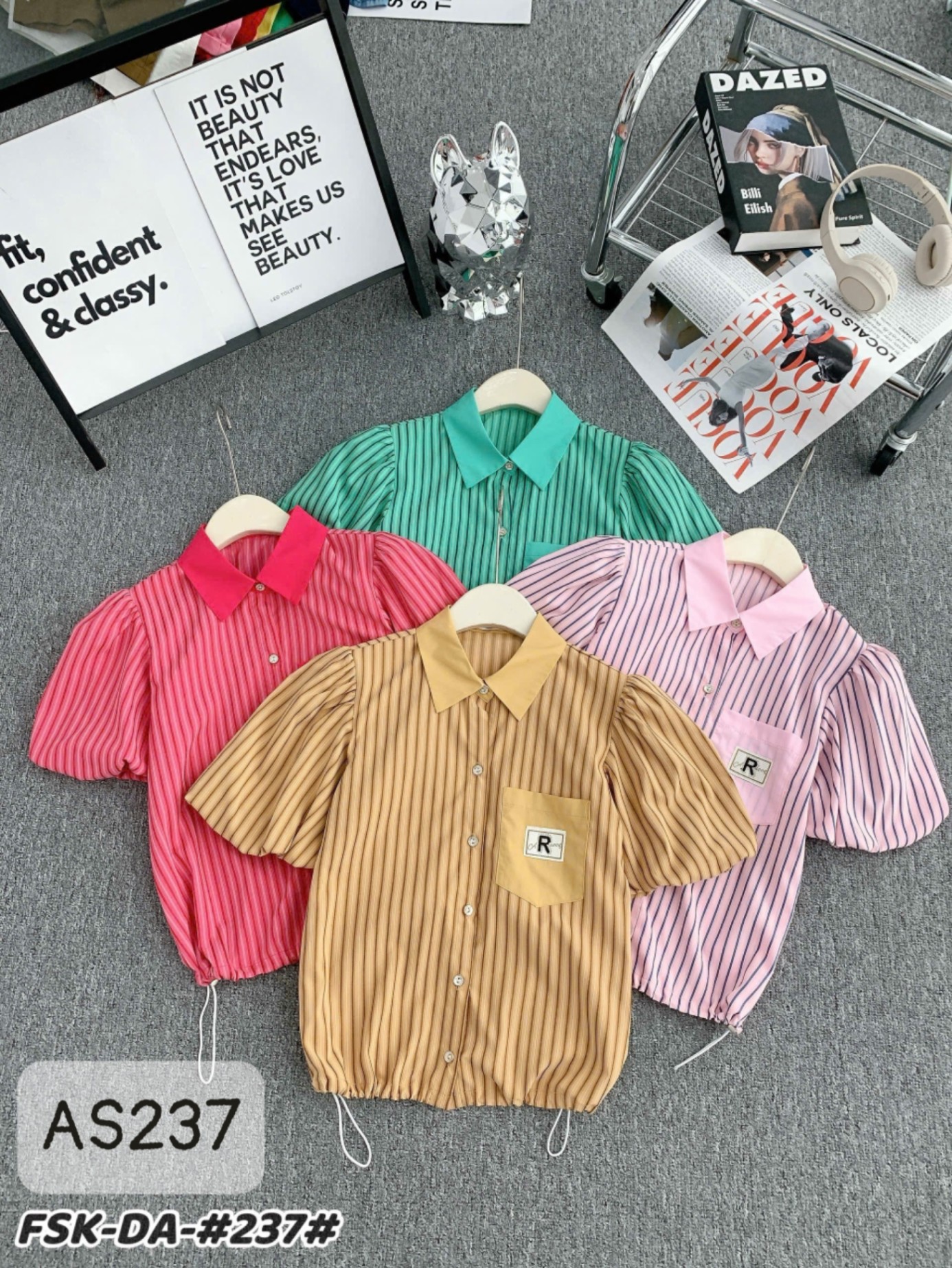 AS237 Áo kẻ rút eo