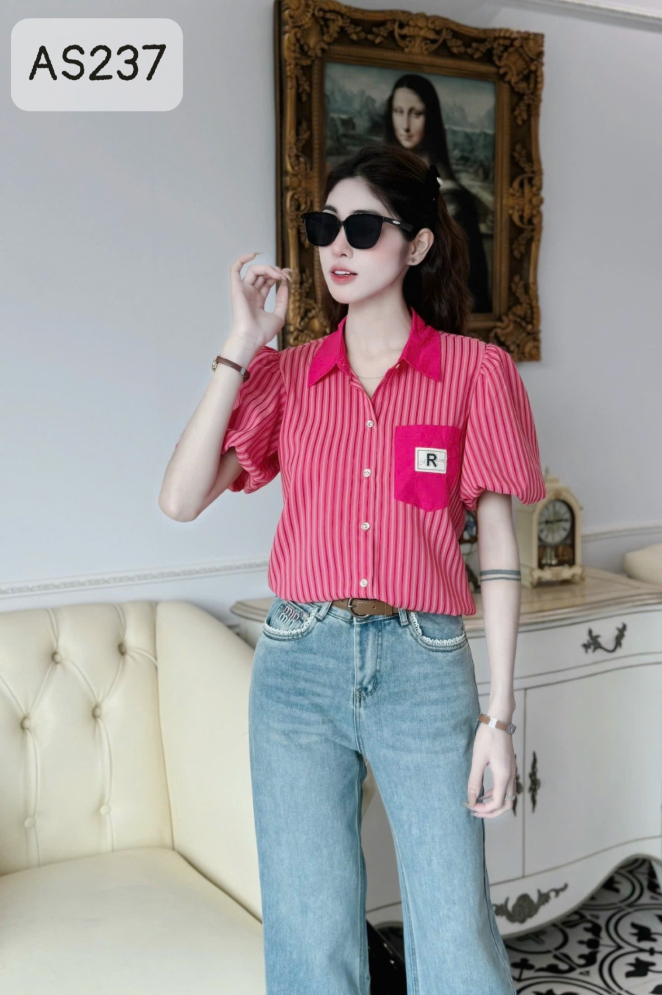 AS237 Áo kẻ rút eo