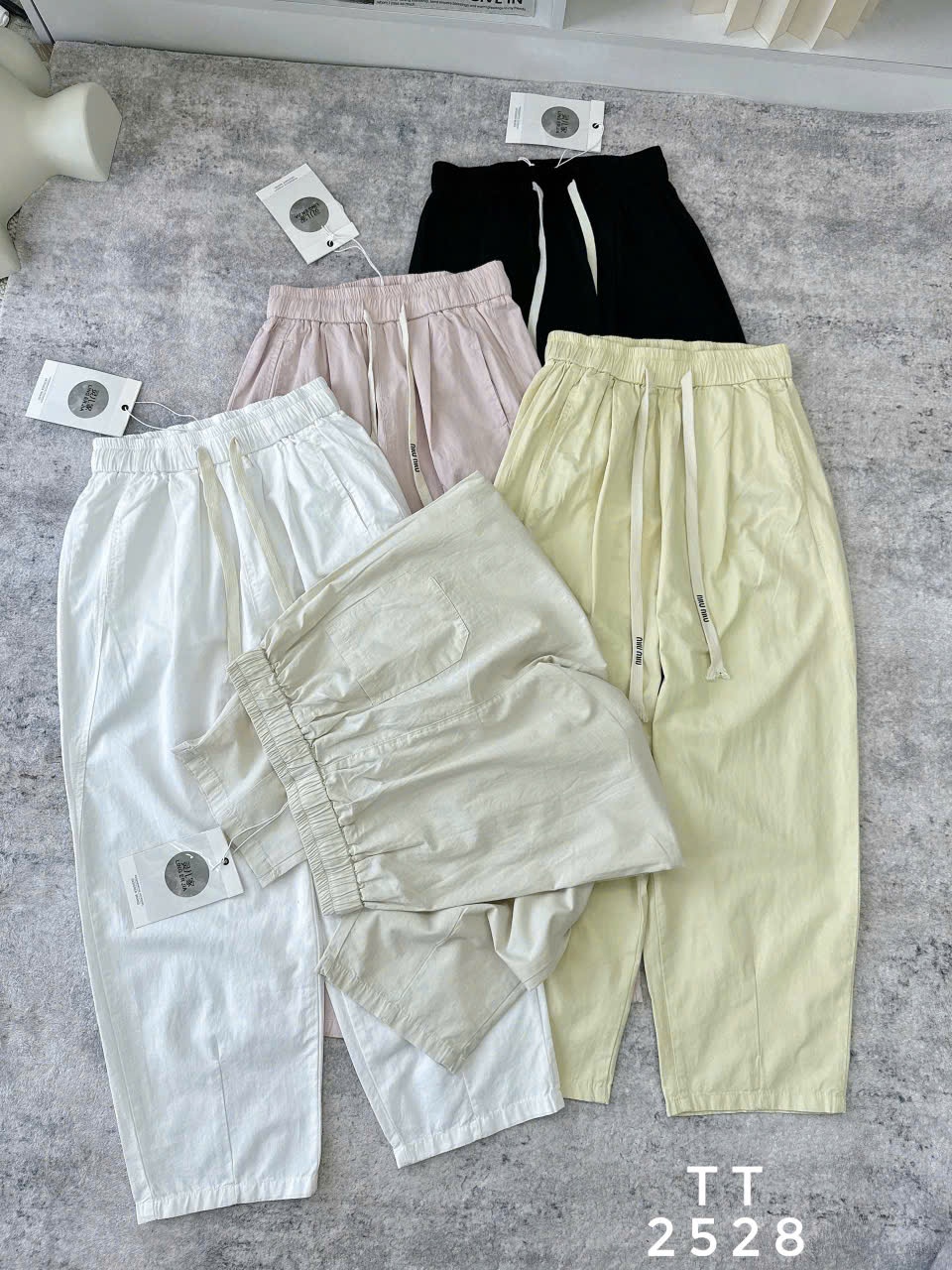 Q2528 Quần thô cạp chun kèm dây rút miumiu