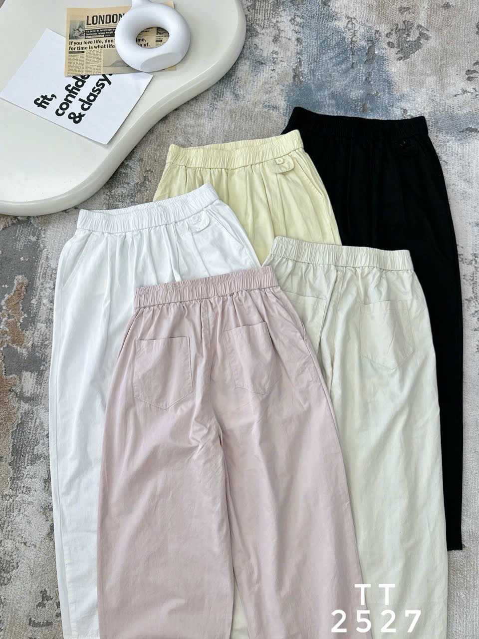 Q2527 Quần thô xuông cạp đính cúc