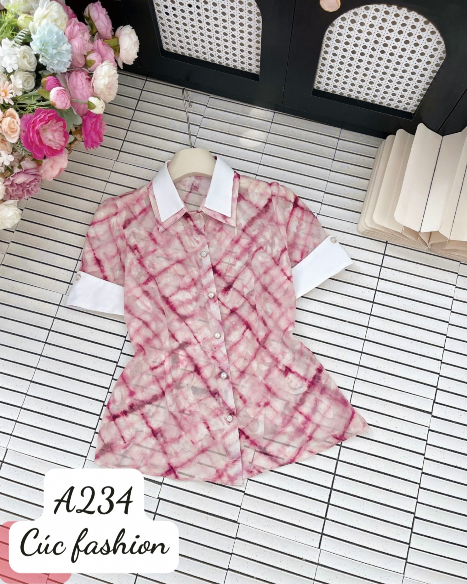 A234 Áo sơ mi họa tiết hoa 3D