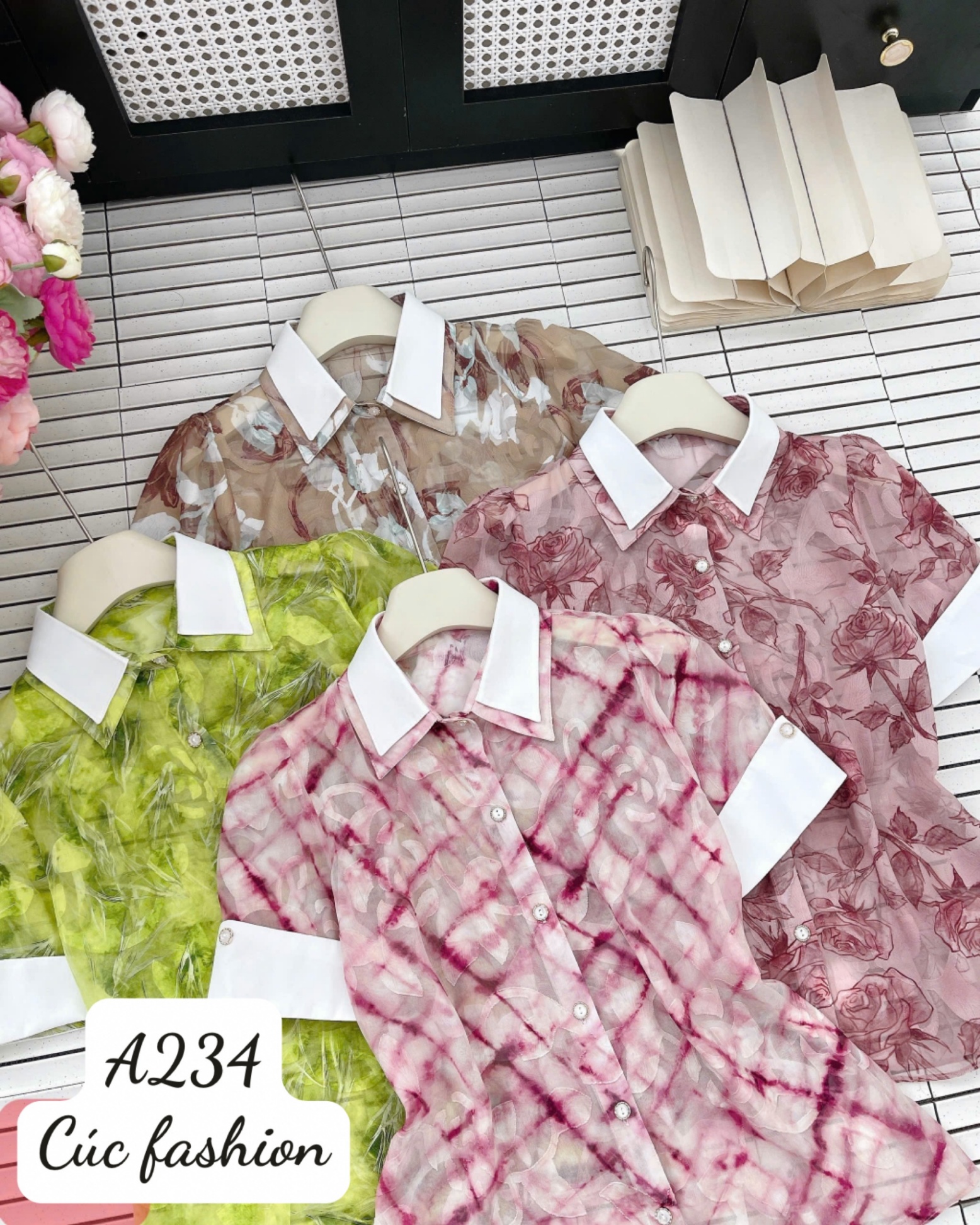 A234 Áo sơ mi họa tiết hoa 3D