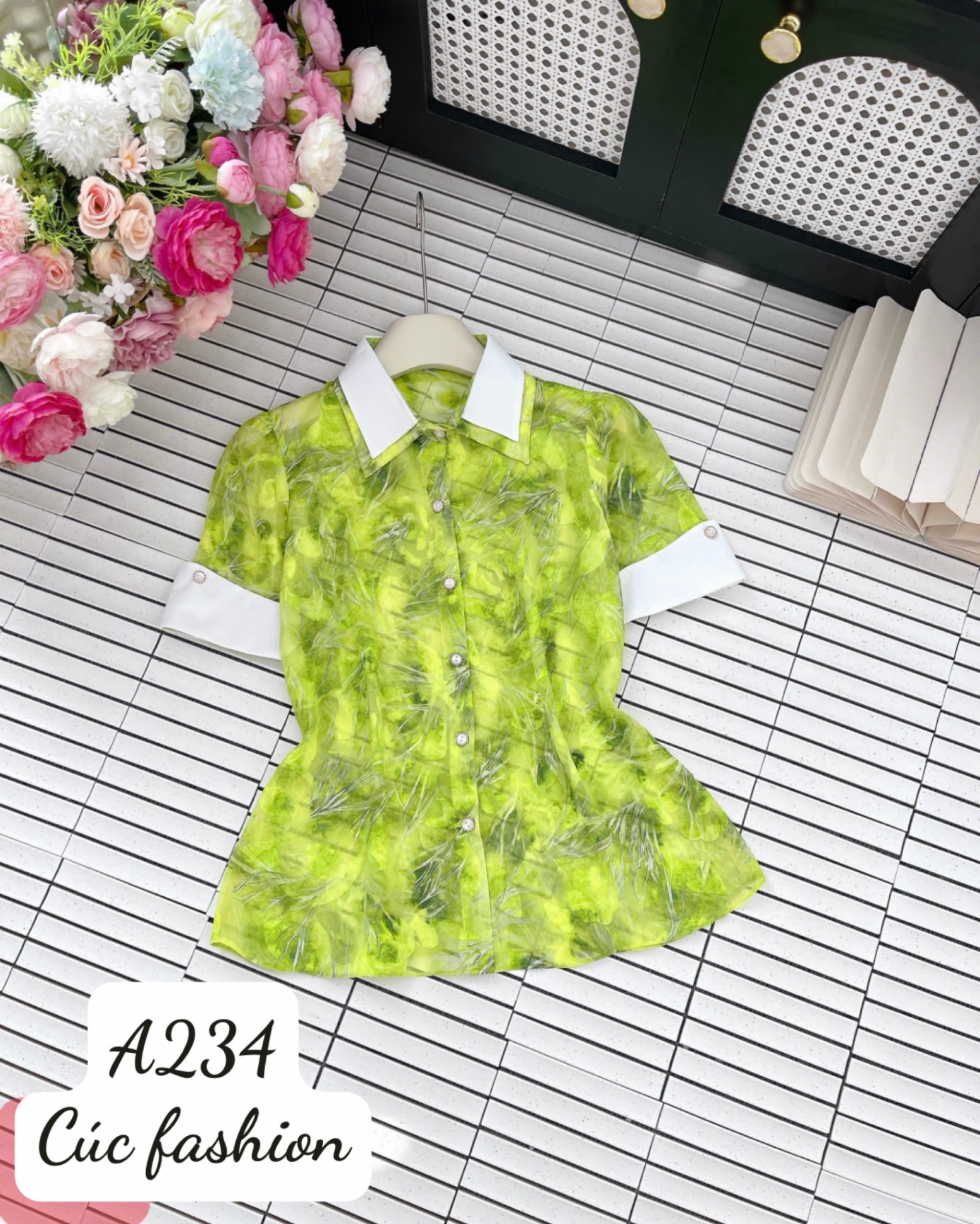 A234 Áo sơ mi họa tiết hoa 3D