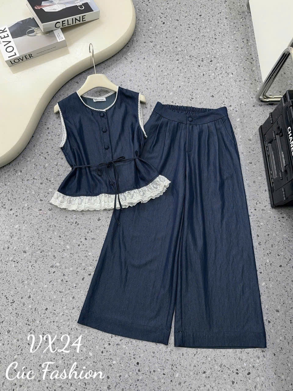 VX24 Set quần áo sát nách phối ren