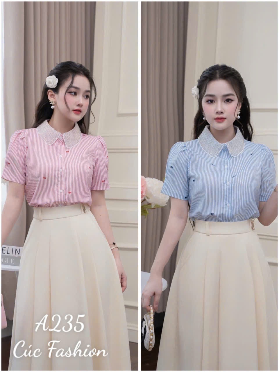 A235 Áo sơ mi nơ cổ đá