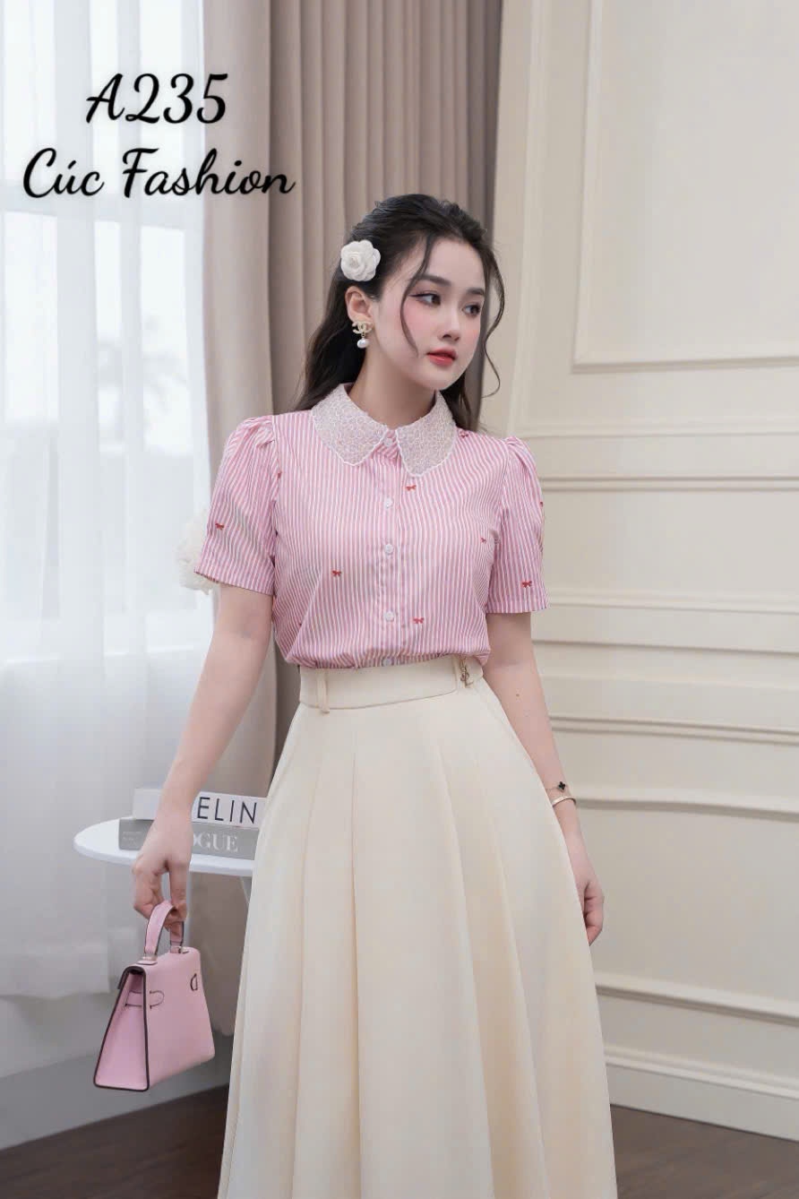 A235 Áo sơ mi nơ cổ đá