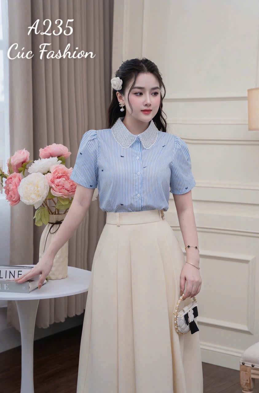A235 Áo sơ mi nơ cổ đá