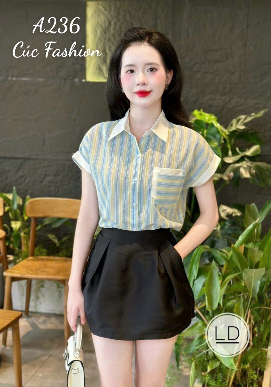 A236 Áo sơ mi túi phối trắng