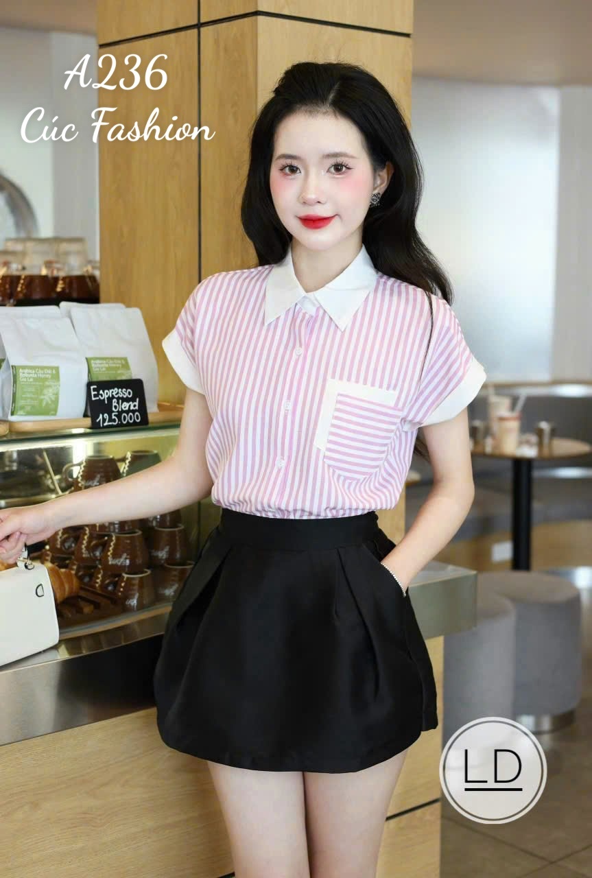 A236 Áo sơ mi túi phối trắng