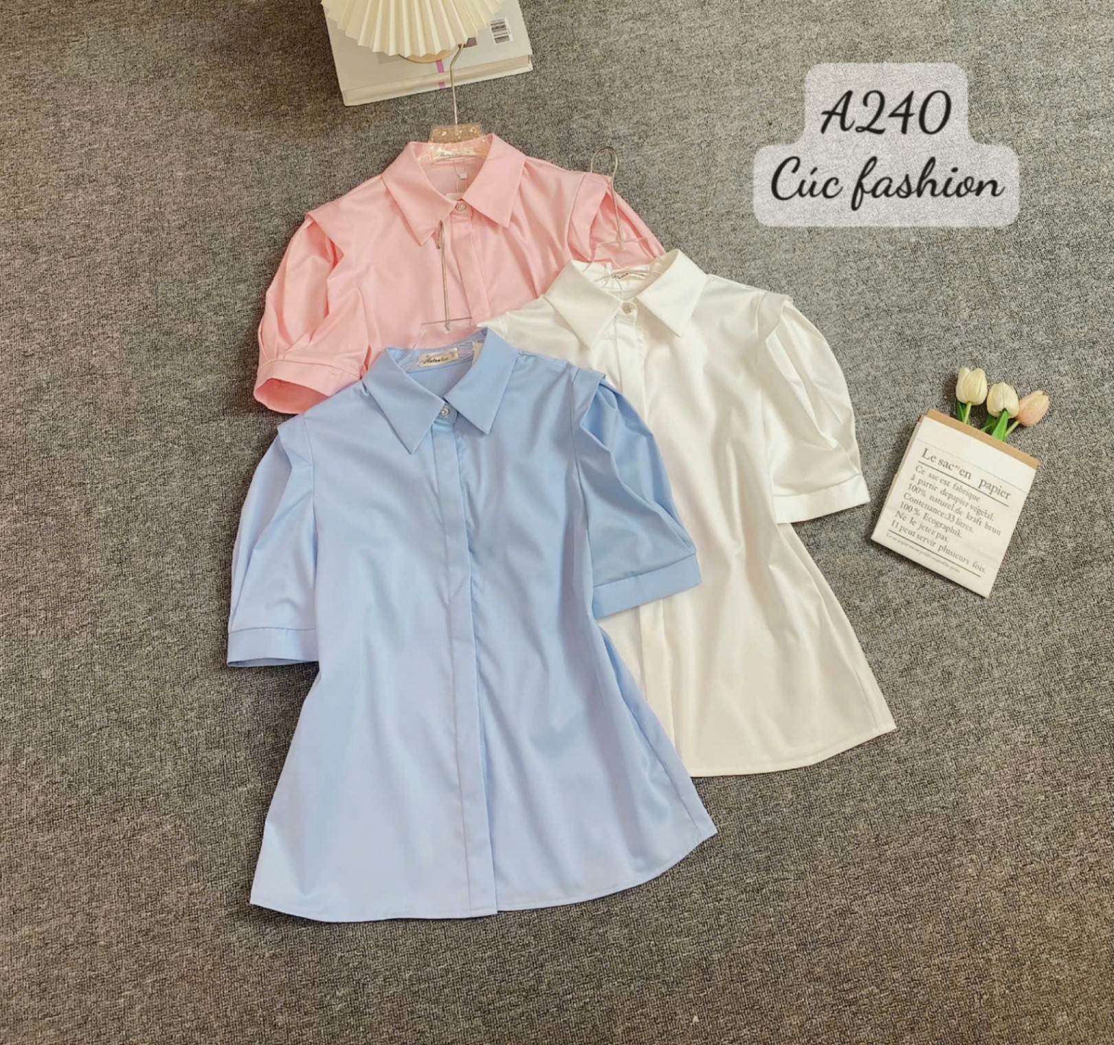A240 Áo sơ mi tay xếp bồng