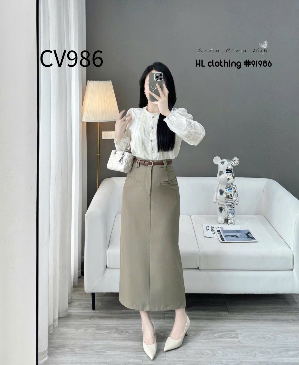 CV986 Chân váy dài túi cơi kèm đai