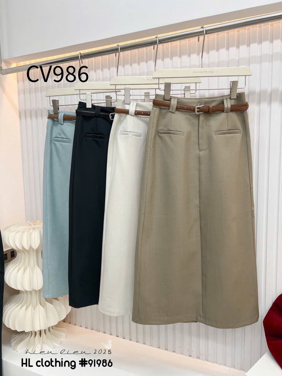 CV986 Chân váy dài túi cơi kèm đai