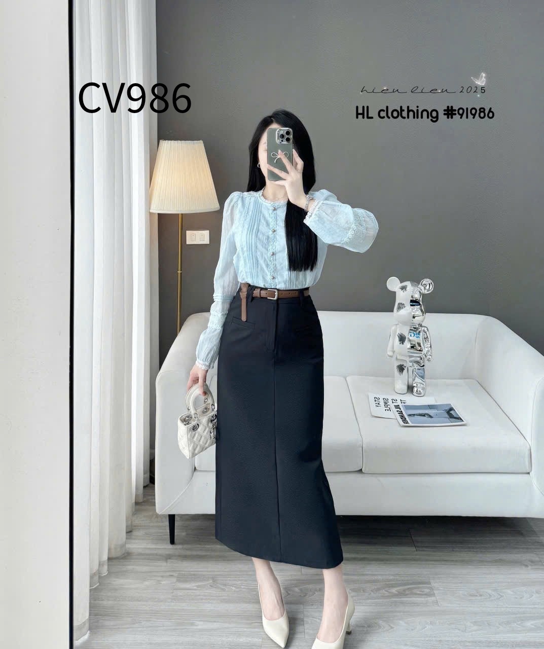 CV986 Chân váy dài túi cơi kèm đai
