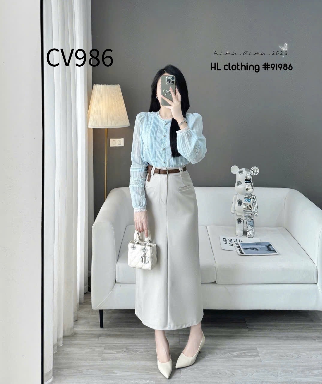 CV986 Chân váy dài túi cơi kèm đai