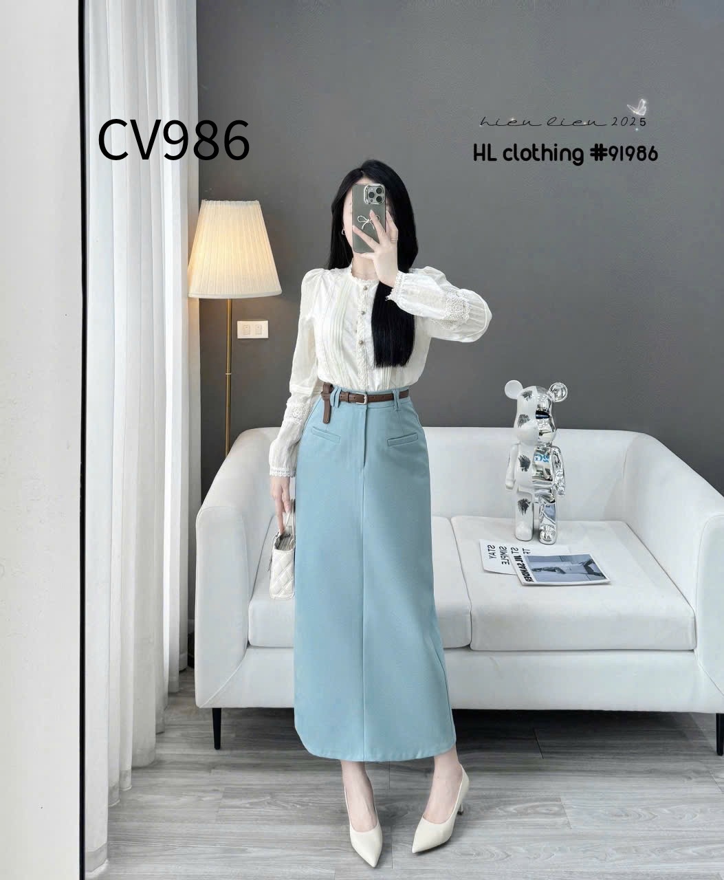CV986 Chân váy dài túi cơi kèm đai