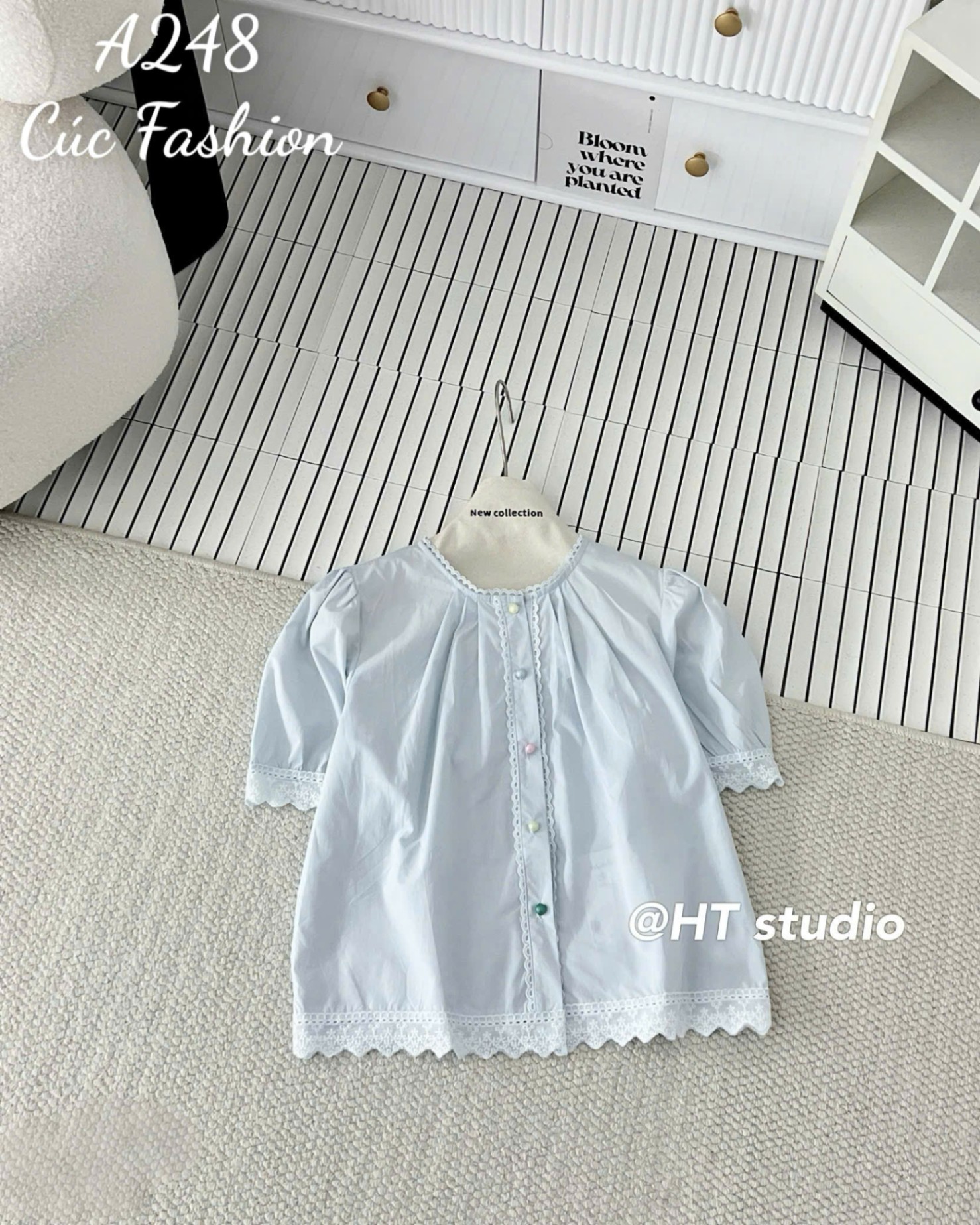 A248 Áo cổ tròn cúc ngọc