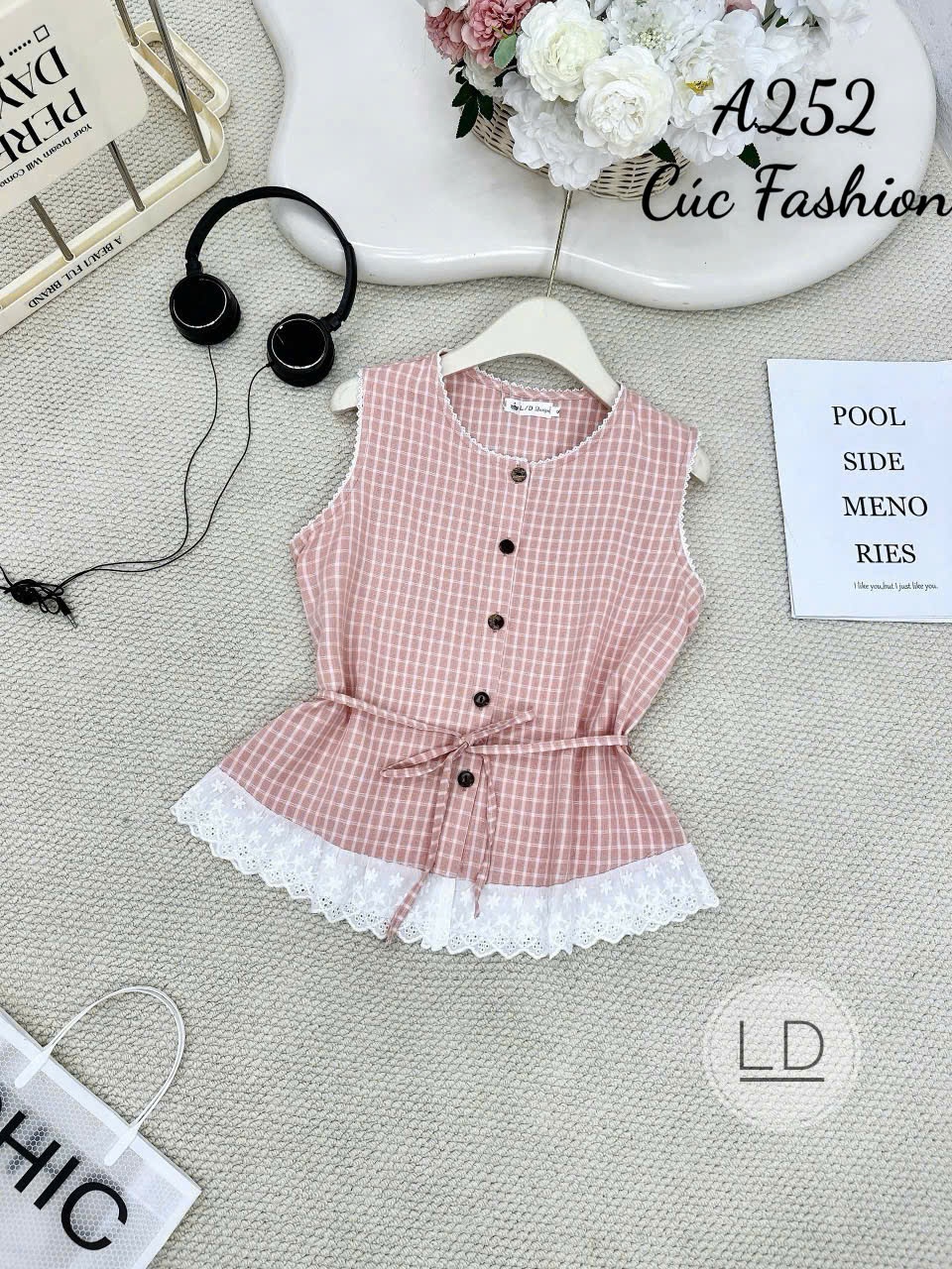 A252 Áo sát nách kẻ phối ren