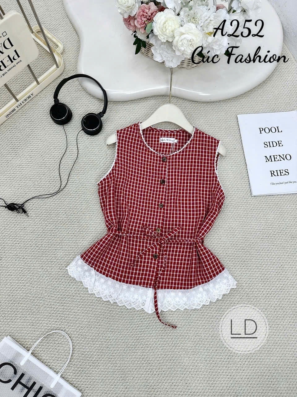 A252 Áo sát nách kẻ phối ren