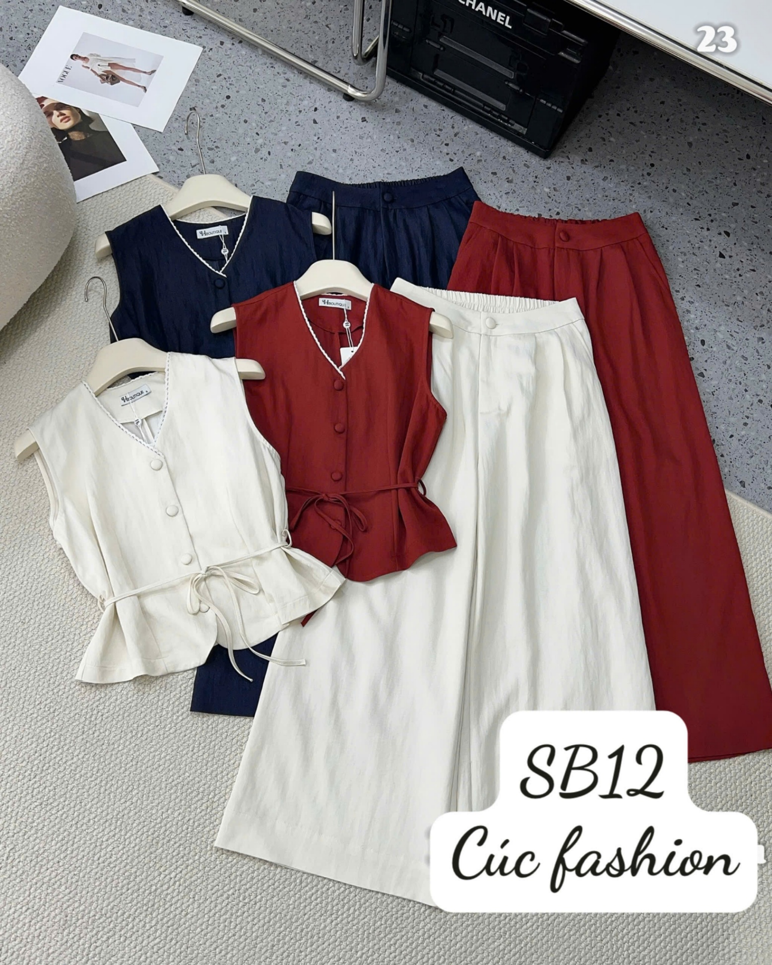 SB12 Set quần áo cúc bọc kèm dây thắt