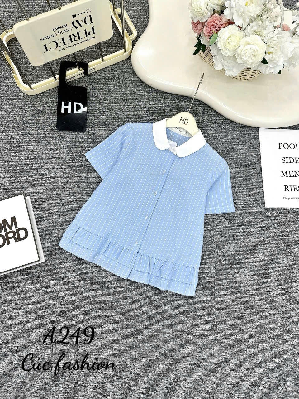 A247 Áo sơ mi kẻ sọc phối bèo